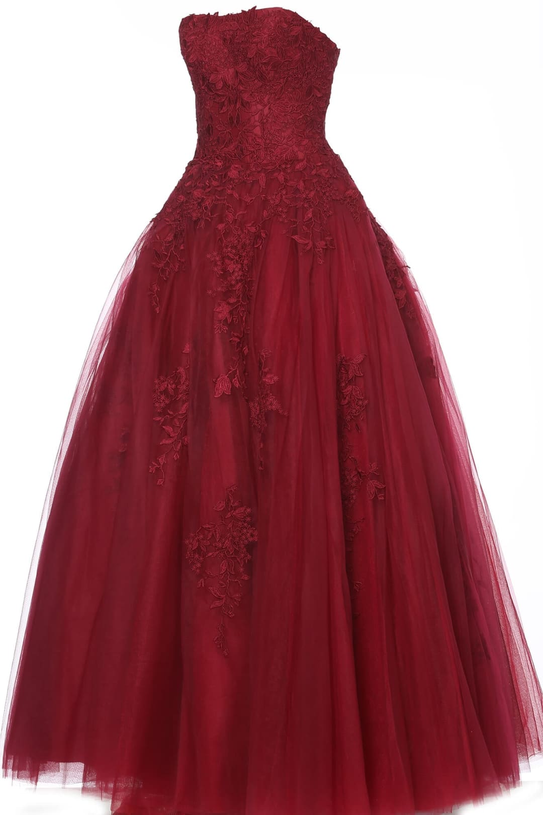 Floral Applique Strapless A-line Gown by Jovani 1831 - 00 / Burgundy - Long Formal Dresses