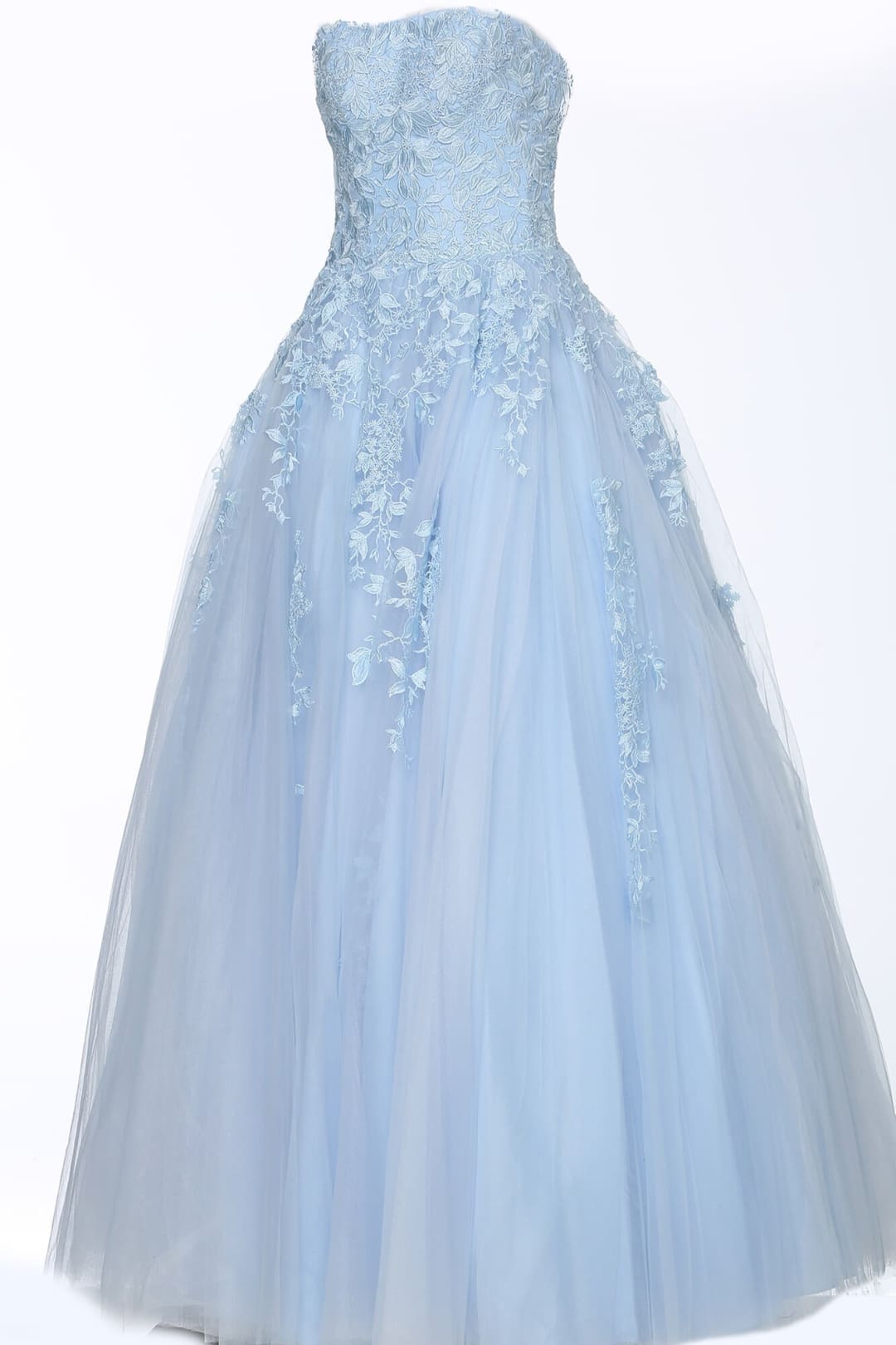 Floral Applique Strapless A-line Gown by Jovani 1831 - 00 / Light Blue - Long Formal Dresses