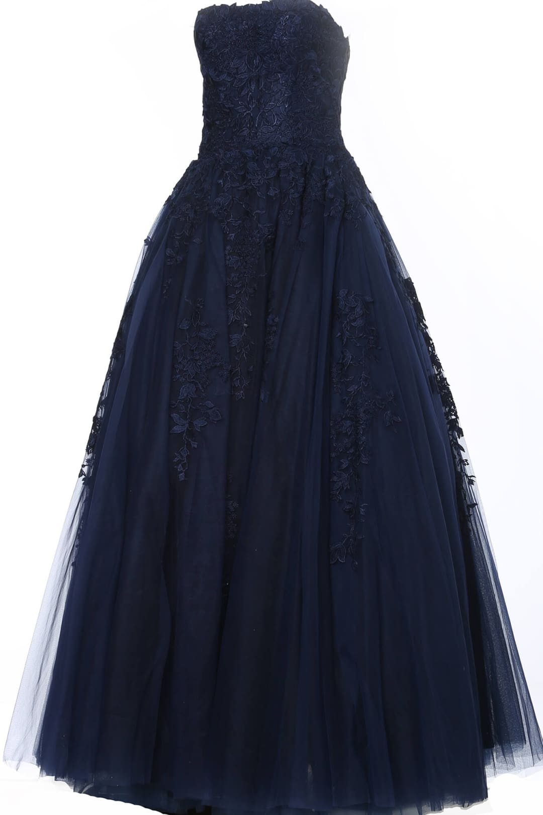Floral Applique Strapless A-line Gown by Jovani 1831 - 00 / Navy - Long Formal Dresses