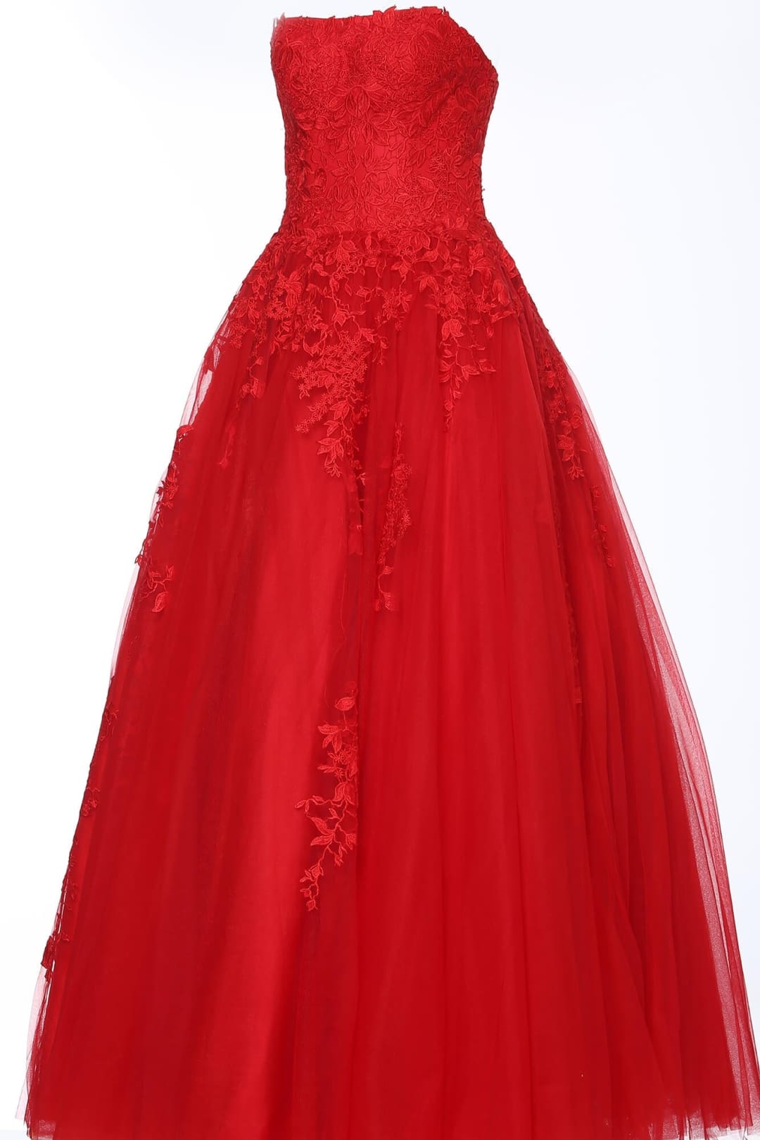 Floral Applique Strapless A-line Gown by Jovani 1831 - 00 / Red - Long Formal Dresses