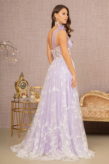 Floral One Shoulder Feather Gown by GLS Gloria GL3134 - Long Formal Dresses