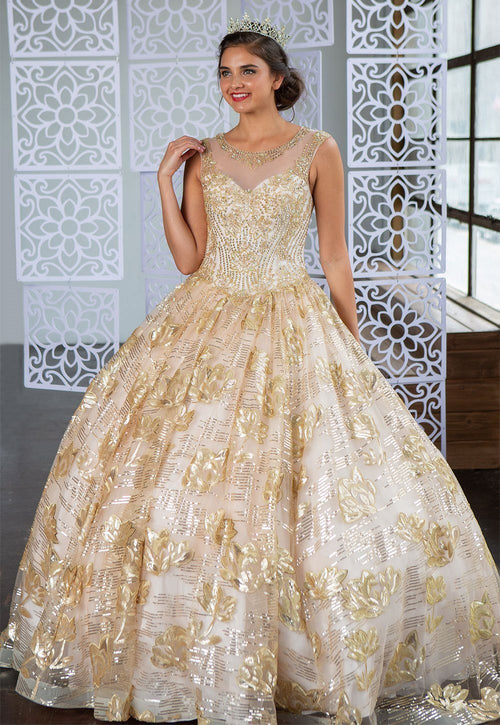 Floral Sequin Illusion Quinceanera Dress by Calla KY77239