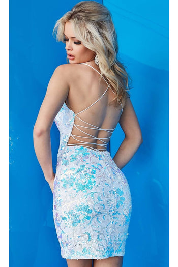 Floral-Sequin Short Jovani Backless Party Dress - Apparel & Accessories > Clothing > Dresses
