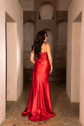 Formal Dress Spaghetti Straps Mermaid High Slit By May Queen MQ2111 - Dress