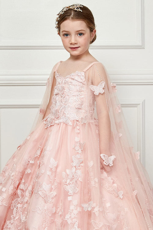 Girls 3D Butterfly Cape Ball Gown by Bella Princess PK1001