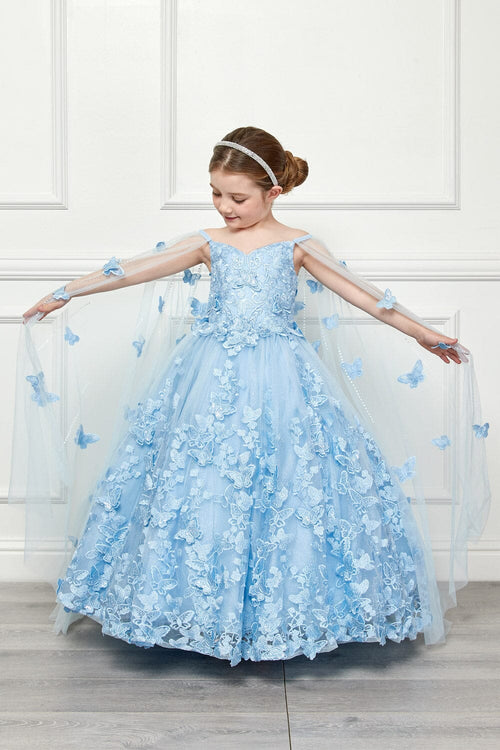 Girls 3D Butterfly Cape Ball Gown by Bella Princess PK1001