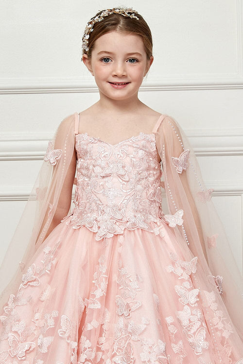 Girls 3D Butterfly Cape Ball Gown by Bella Princess PK1001