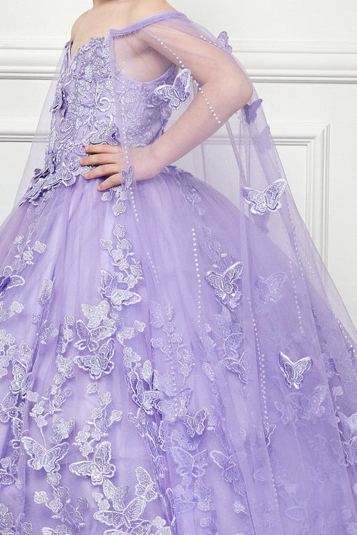 Girls 3D Butterfly Cape Ball Gown by Bella Princess PK1001