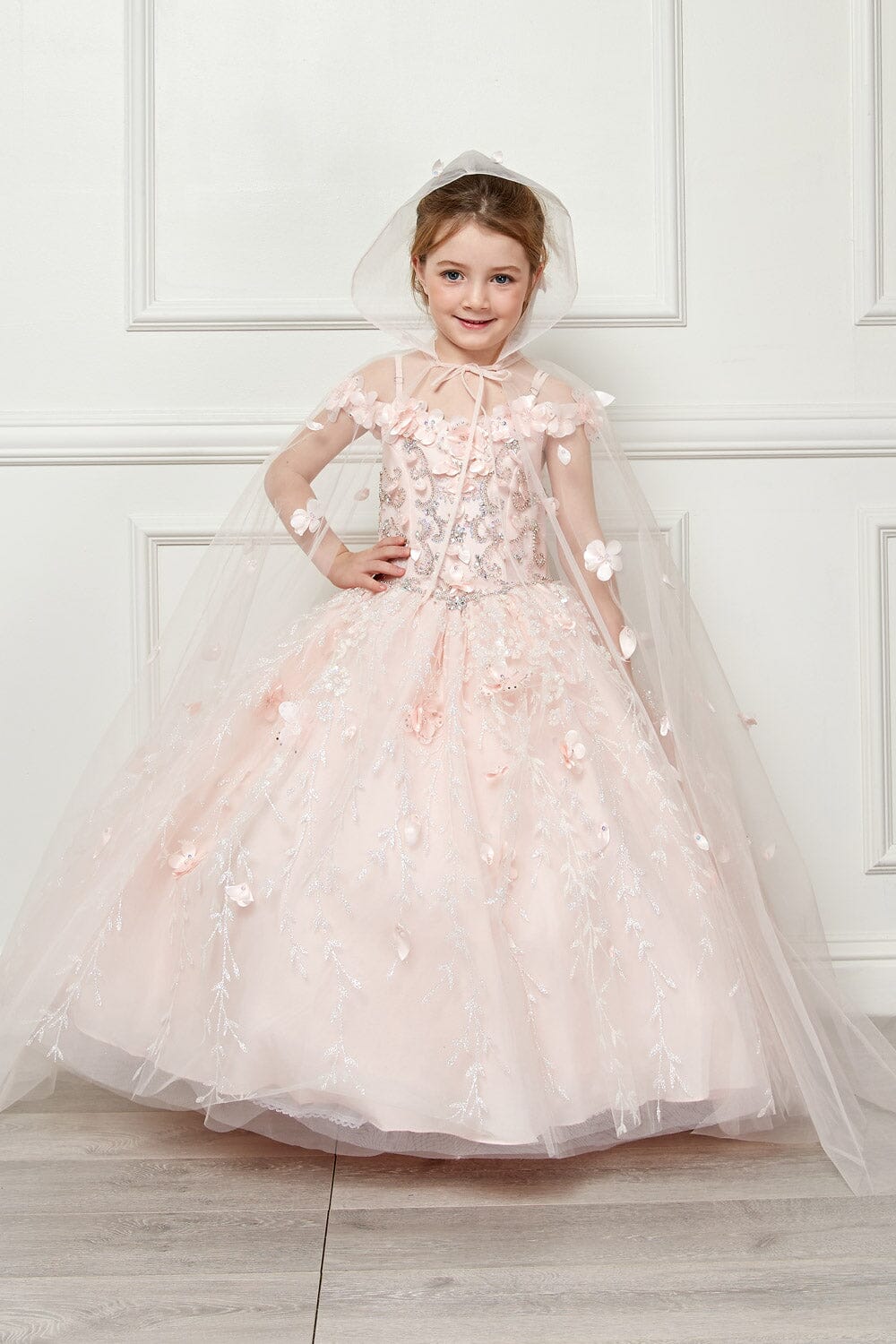 Girls 3D Floral Cloak Ball Gown by Bella Princess PK1004