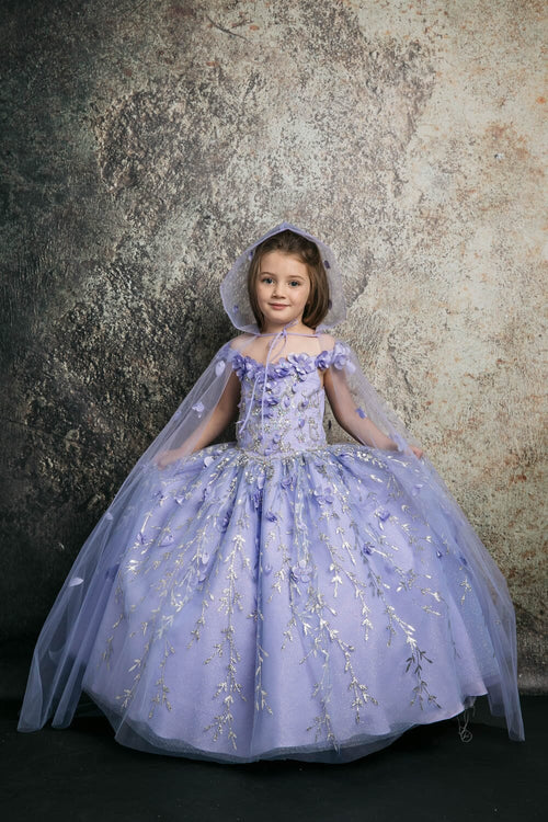 Girls 3D Floral Cloak Ball Gown by Bella Princess PK1004