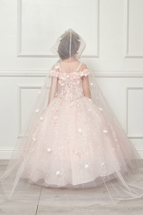 Girls 3D Floral Cloak Ball Gown by Bella Princess PK1004