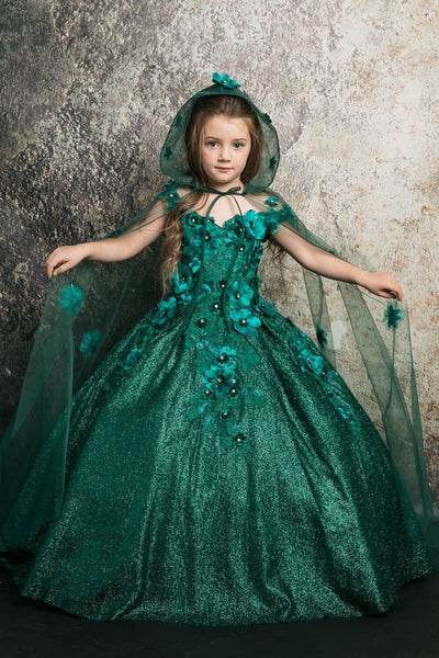 Girls 3D Floral Glitter Cloak Ball Gown by Bella Princess PK1002