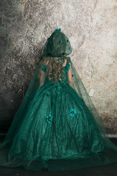 Girls 3D Floral Glitter Cloak Ball Gown by Bella Princess PK1002