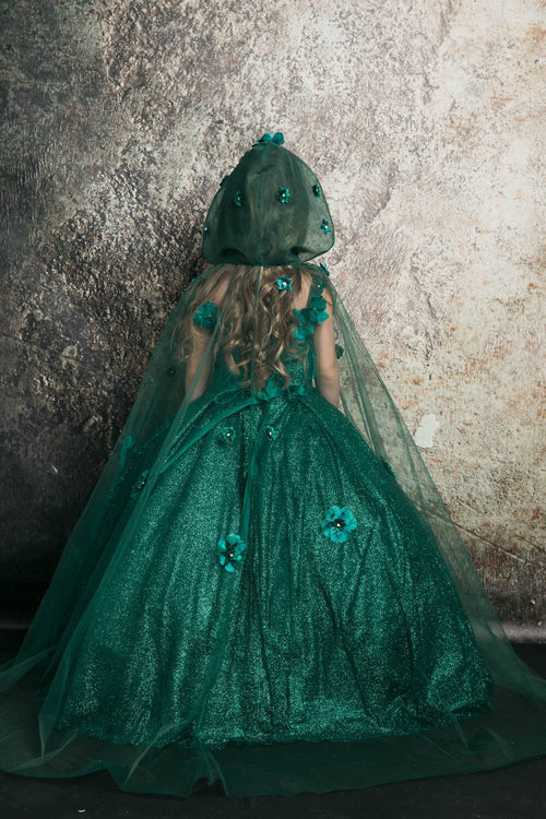 Girls 3D Floral Glitter Cloak Ball Gown by Bella Princess PK1002