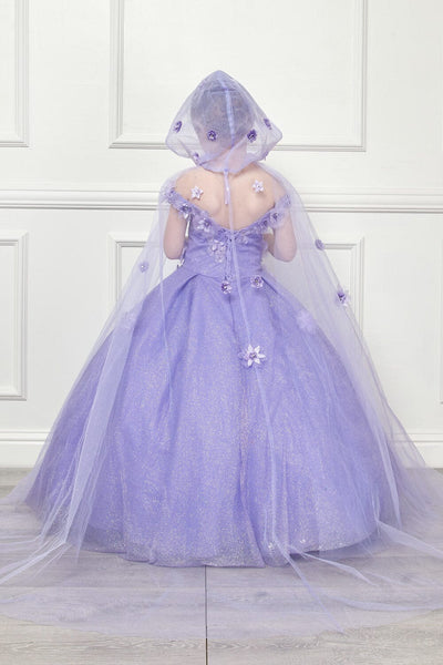 Girls 3D Floral Glitter Cloak Ball Gown by Bella Princess PK1002