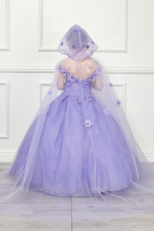 Girls 3D Floral Glitter Cloak Ball Gown by Bella Princess PK1002