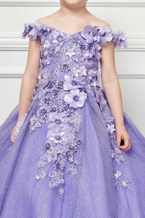Girls 3D Floral Glitter Cloak Ball Gown by Bella Princess PK1002