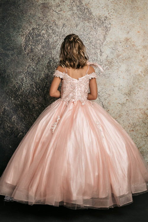 Girls Applique Off Shoulder Gown by Bella Princess C338