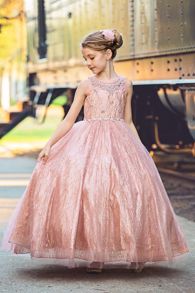 Girls Beaded Sleeveless Glitter Gown by Bella Princess C334