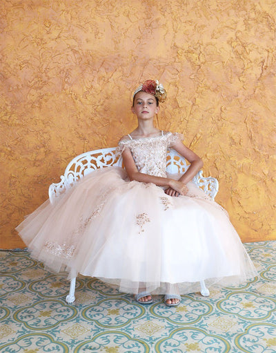 Girls Embroidered Long Off Shoulder Dress by Calla KY216