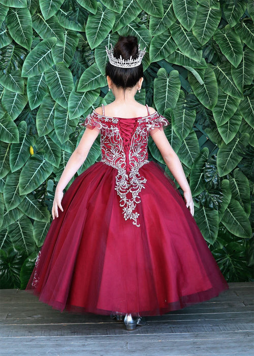 Girls Embroidered Long Off Shoulder Dress by Calla KY216