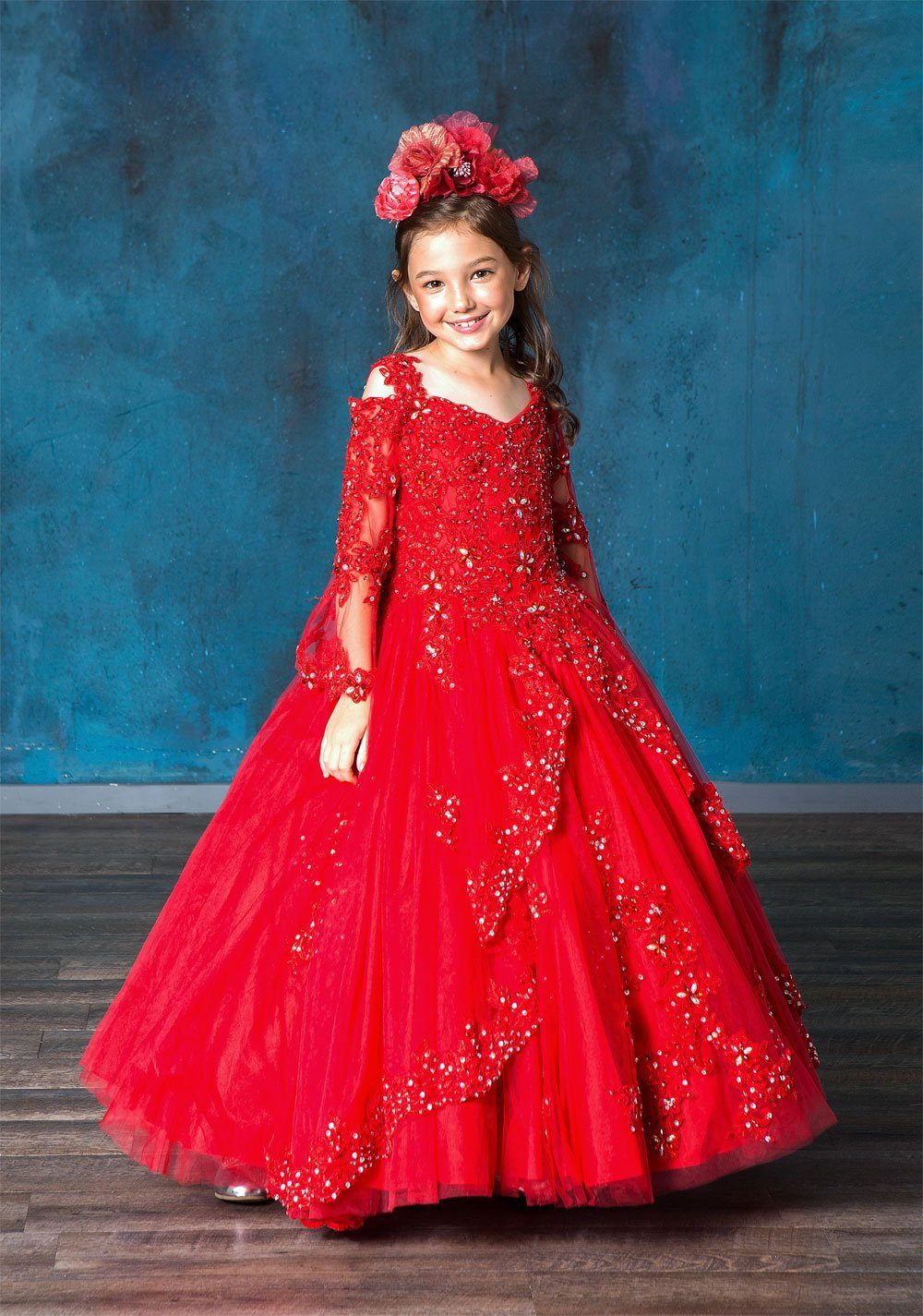 Calla KY229 Girls Lace Bell Sleeve Ball Gown