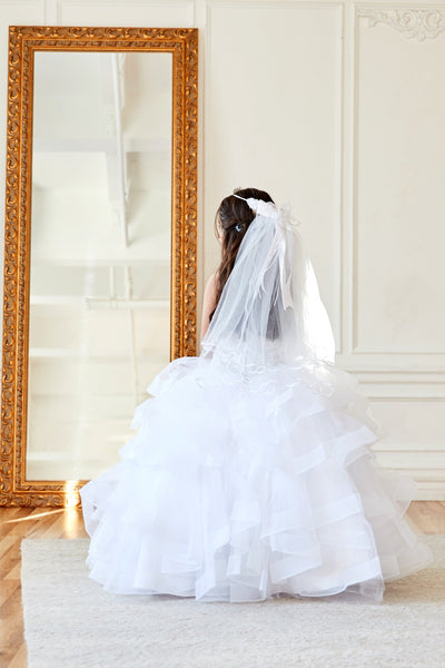 Girls Long Layered Dress with Beaded Bodice by Calla KY217