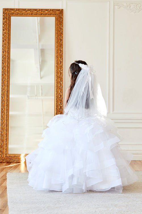 Girls Long Layered Dress with Beaded Bodice by Calla KY217