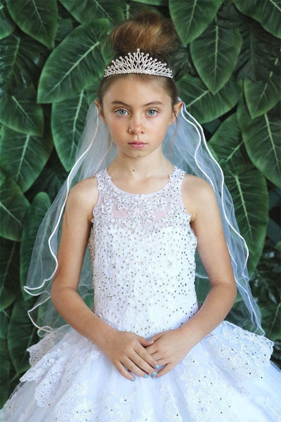 Girls Long Beaded Lace Dress with Glitter Skirt by Calla KY224