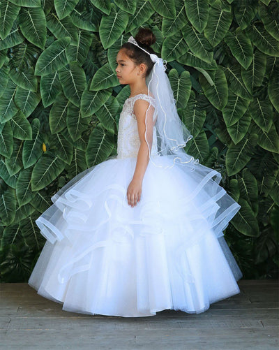 Girls Long Embroidered Dress with Layered Skirt by Calla KY222