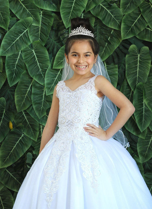 Girls Long Lace Applique Dress with Glitter Skirt by Calla KY221