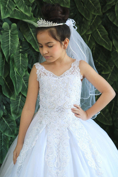 Girls Long Lace Applique Dress with Glitter Skirt by Calla KY221