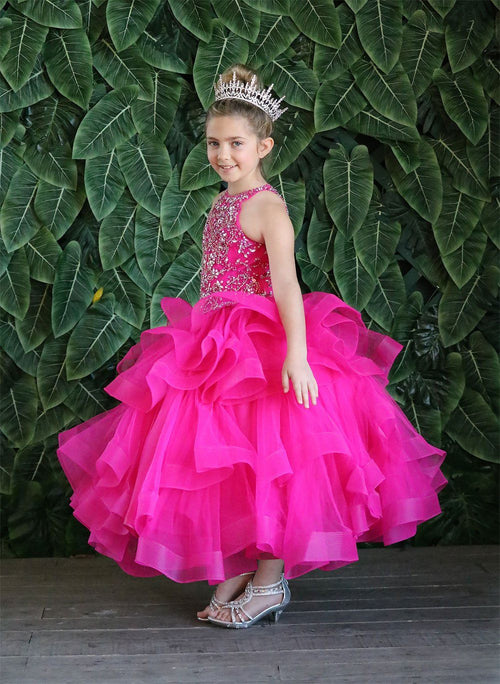 Girls Long Layered Dress with Beaded Bodice by Calla KY217
