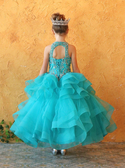 Girls Long Layered Dress with Beaded Bodice by Calla KY217