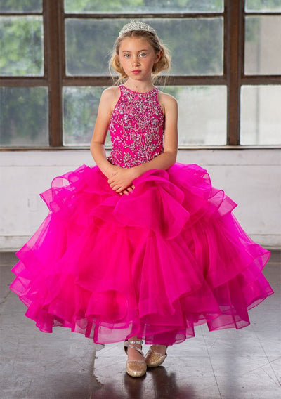 Girls Long Layered Dress with Beaded Bodice by Calla KY217
