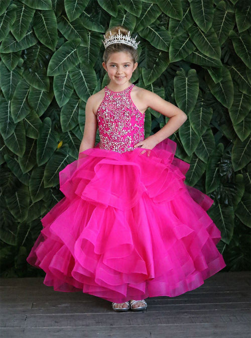 Girls Long Layered Dress with Beaded Bodice by Calla KY217