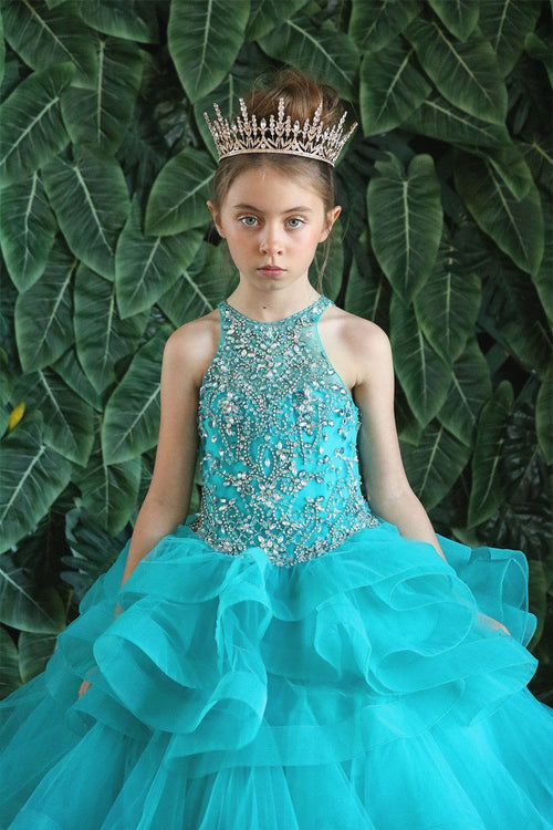 Girls Long Layered Dress with Beaded Bodice by Calla KY217