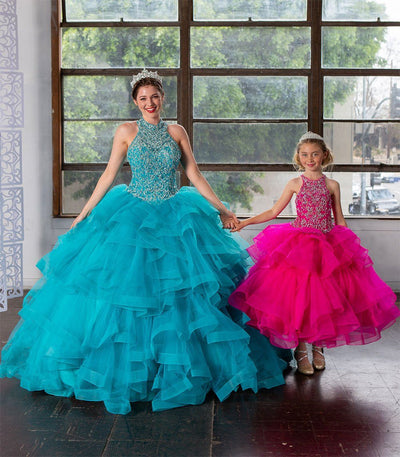 Girls Long Layered Dress with Beaded Bodice by Calla KY217