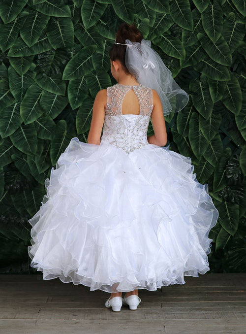 Girls Long Ruffled Dress with Beaded Bodice by Calla KY213