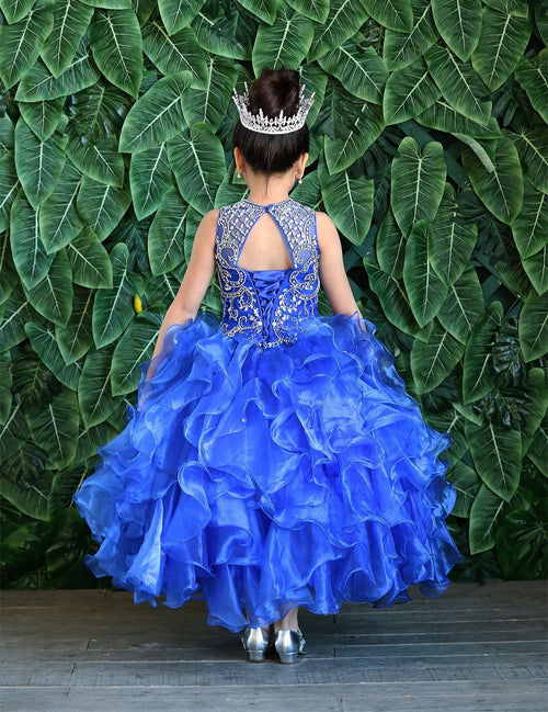 Girls Long Ruffled Dress with Beaded Bodice by Calla KY213