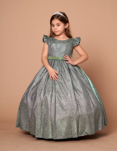 Girls Metallic Glitter Short Sleeve Gown by Calla D828