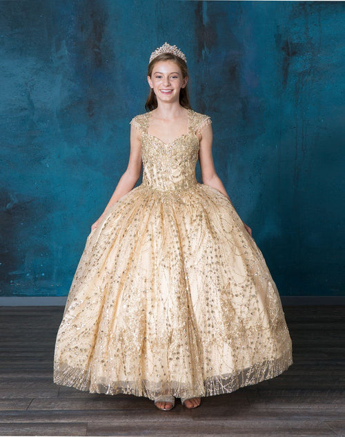 Calla KY226 Sequin Glitter Cap Sleeve Ball Gown