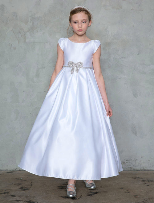 Calla D786 Short-Sleeved Girls' Dress with Beaded Ribbon Waistband