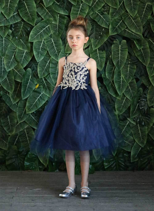 Girls Sleeveless Tulle Dress with Leaf Appliques by Calla D778-Girls Formal Dresses-ABC Fashion