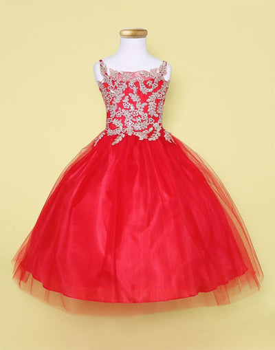 Calla D778 Girls Sleeveless Tulle Dress with Leaf Lace Appliques