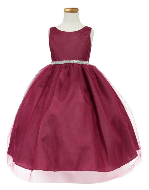 Girls Tea Length Tulle Dress with Beaded Waistline-Girls Formal Dresses-ABC Fashion