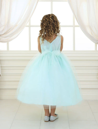 Calla CD754 Girls Tea Length Tulle Dress with Beaded Waistline