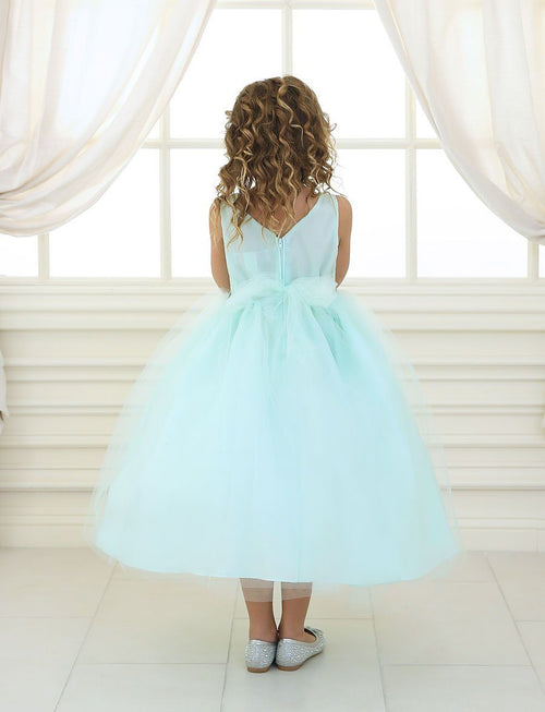 Calla CD754 Girls Tea Length Tulle Dress with Beaded Waistline