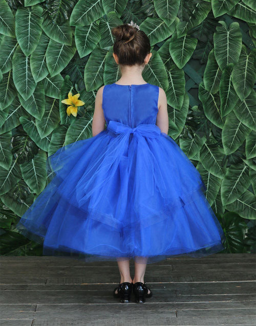 Girls Tea Length Tulle Dress with Embroidered Bodice by Calla D792