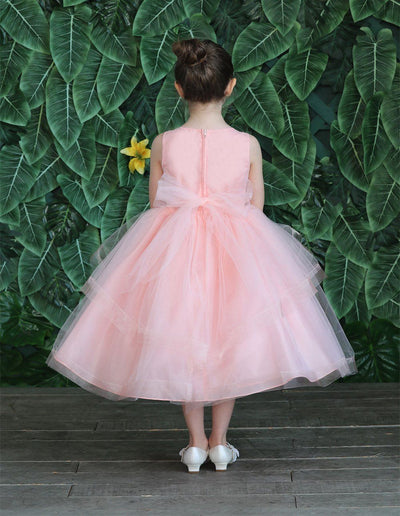 Girls Tea Length Tulle Dress with Embroidered Bodice by Calla D792